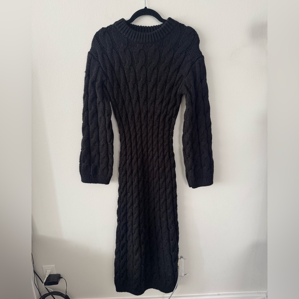 Black Cable Knit Midi Dress